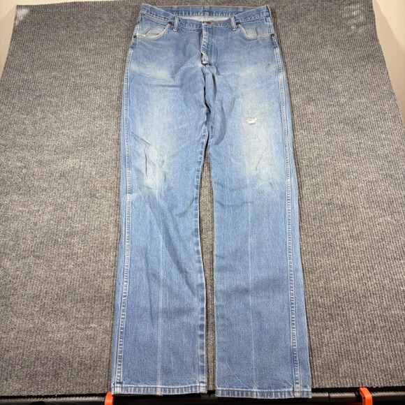 Vintage Wrangler Jeans Men's 35x36 Cowboy Cut Blue Denim Straight Leg 13MWZ - Picture 3 of 11